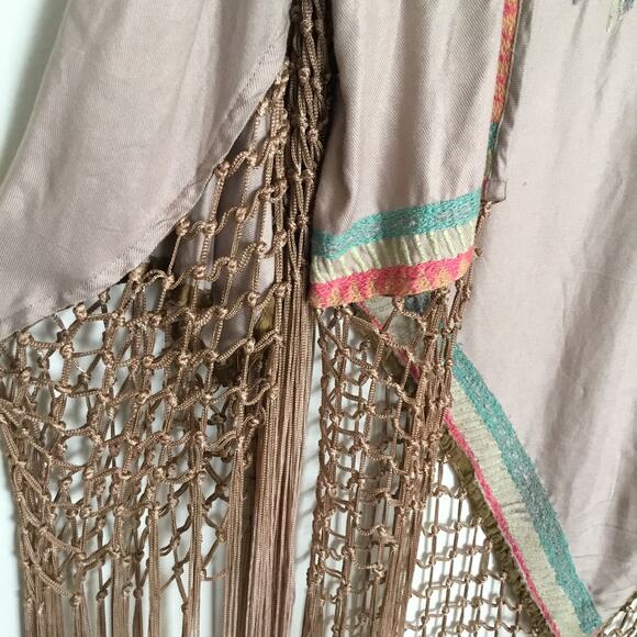 Judith March Duster Cardigan Boho Western Brown Crochet Fringe Sz M - Picture 3 of 8